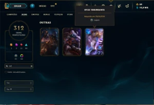 Conta Unranked com TODOS os champs e 312 Skins ( JG / MID ) - League of Legends LOL