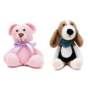 Kit urso rosa e cachorro beagle em amigurumi - Artesanato e Personalizados