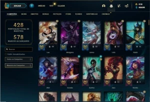 Conta Platina 2 com TODOS os champ e 377 Skins + 5 Prestigio - League of Legends LOL