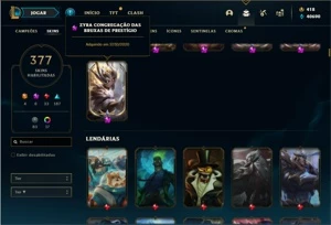 Conta Platina 2 com TODOS os champ e 377 Skins + 5 Prestigio - League of Legends LOL