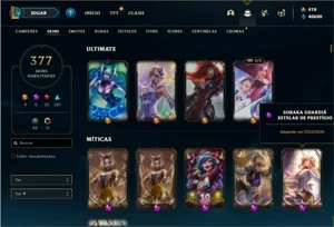 Conta Platina 2 com TODOS os champ e 377 Skins + 5 Prestigio - League of Legends LOL
