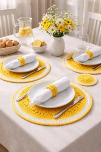 Conjunto Mesa Posta Crochê Maracujá