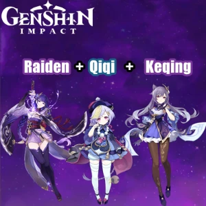 Conta Genshin Impact AR 7 com Shogun Raiden, Keqing e Qiqi