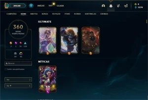Conta Ouro 4 com TODOS os champs e 360 Skins + 46 Cromas - League of Legends LOL