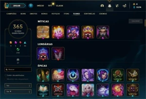Conta Ouro 4 com TODOS os champs e 360 Skins + 46 Cromas - League of Legends LOL