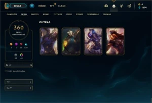 Conta Ouro 4 com TODOS os champs e 360 Skins + 46 Cromas - League of Legends LOL
