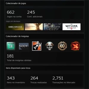STEAM | NO-VAC | 16 anos | Level 65 | 659 Jogos | 242 DLC's