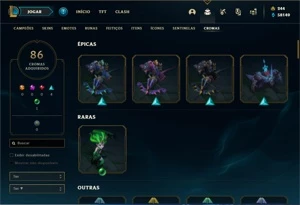 Conta prata 4 com TODOS os champs e 229 Skins + 86 Cromas - League of Legends LOL