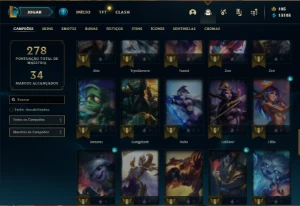 Conta Unranked com 70 Champs e 22 Skins - League of Legends LOL