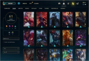 Conta bronze 1 com 1000 jogos 61 skins e 140 champs - League of Legends LOL