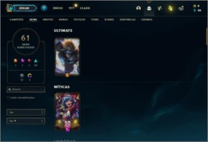 Conta bronze 1 com 1000 jogos 61 skins e 140 champs - League of Legends LOL