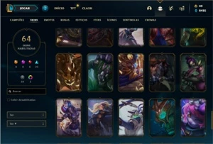 Conta ouro 4 com 96 Champs e 64 Skins + 4 Vitoriosas - League of Legends LOL