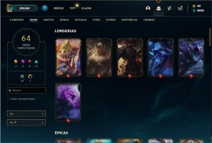 Conta ouro 4 com 96 Champs e 64 Skins + 4 Vitoriosas - League of Legends LOL