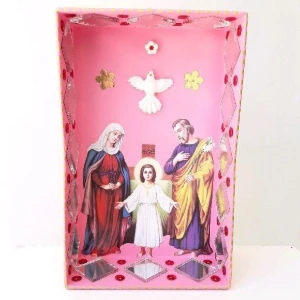 Relicário Sagrada Família com Divino - Rosa - Artesanato e Personalizados