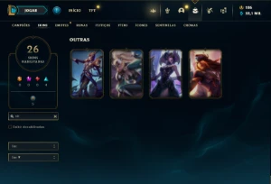 Conta Unranked 100 Champs e 26 Skin + 3 Raras + Icones Raros - League of Legends LOL