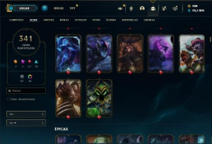 Ferro 1 com TODOS os champs e 341 Skins + 24 Maestrias 7 - League of Legends LOL