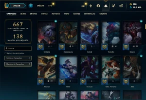Ferro 1 com TODOS os champs e 341 Skins + 24 Maestrias 7 - League of Legends LOL