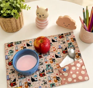 Lugar Americano Infantil com Bolso - Gatinhos - Artesanato e Personalizados