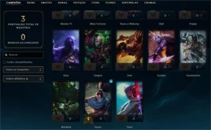 Conta Smurf premiada com diversas skins habilitadas - League of Legends LOL