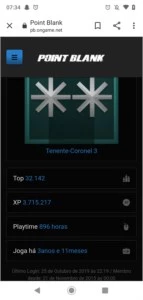 Conta Point Blank: Tenente Coronel 3 com vários itens. PB