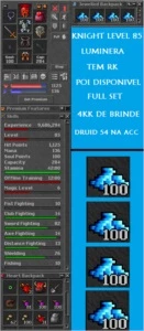 KNIGHT LEVEL 85, FULL SET, 4KK DE BRINDE, TEM RK! +DRUID 54 - Tibia