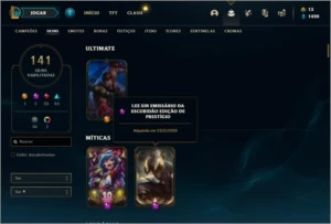 Conta Unranked com 110 Champs e 141 Skins + 1 Prestigio - League of Legends LOL