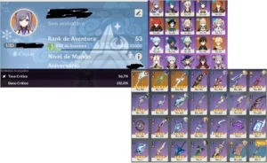 Conta Ar 53 6 pers 5* + 3 Armas 5* e mt + - Genshin Impact