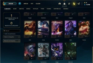 Conta Bronze 3 com 34 Champs e 11 Fragmentos de skins - League of Legends LOL