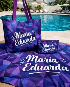 Kit Praia Personalizado com Bolsa, Necessaire e Canga - Artesanato e Personalizados