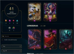(BARATO) Platina 4 , 41 Skins top , 19 para ativar. - League of Legends LOL