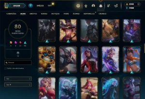 Unranked com 125 Champs e 80 Skins + 1900 RP - League of Legends LOL