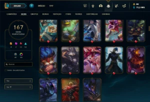 Diamante 2 com TODOS os champs e 167 Skins + 9 Vitoriosas - League of Legends LOL