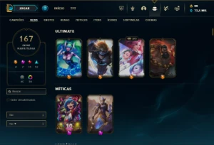 Diamante 2 com TODOS os champs e 167 Skins + 9 Vitoriosas - League of Legends LOL