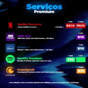 Netflix, Prime, Hbo, Disney e etc... Duração de 30 dias - Assinaturas e Premium