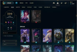 Conta ouro 2 com TODOS os champs e 329 skins - League of Legends LOL