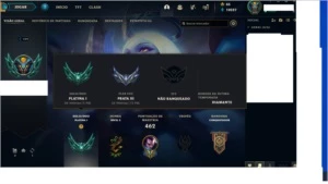 conta platina 1 ex dimante 60% de winrate  , 230 skins - League of Legends LOL