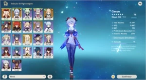 Conta Genshin Impact AR 55 Ganyu + Klee + Diluc + 4 Armas 5*