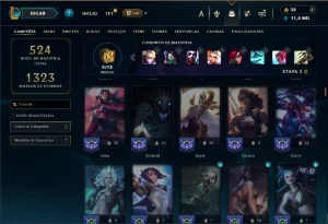 Bronze 3 com TODOS os champs e 264 Skins ( MID / JG / ADC ) - League of Legends LOL