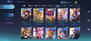 Conta com 132 skins, 76 heróis, nível celestial 34 - Mobile Legends