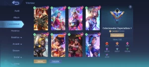 Conta com 132 skins, 76 heróis, nível celestial 34 - Mobile Legends