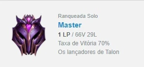 Conta LoL Mestre 70% Winrate - League of Legends