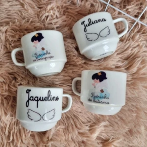 Caixa Convite com Xícaras e Toalhinhas - Artesanato e Personalizados