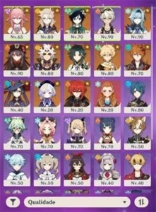 CONTA AR 55 + 12 PERSONAGENS T5 + 3 CONSTELAÇOES T5 + 5 ARMA - Genshin Impact