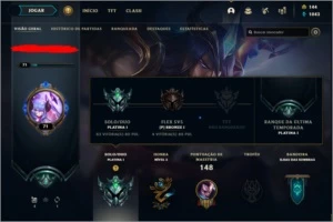 Conta de lol lvl 71 plat 1 mmr d4/d3 64 skin nunca tomou ban - League of Legends