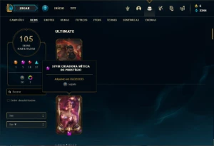 Conta Platina 4 com 110 Champs e 105 Skins + 1 Prestigio - League of Legends LOL