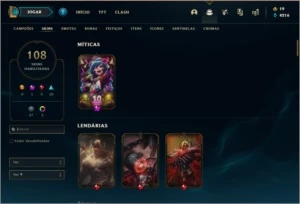 Conta bronze 1 com 108 skins e 134 champs (da season 3) - League of Legends LOL