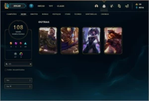 Conta bronze 1 com 108 skins e 134 champs (da season 3) - League of Legends LOL