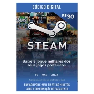 STEAM CARTÃO PRÉ-PAGO R$30 REAIS