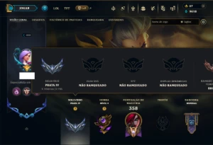 Prata 4 com 90 Champs e 72 Skins +1 Prestigio - League of Legends LOL