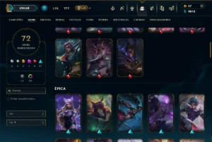 Prata 4 com 90 Champs e 72 Skins +1 Prestigio - League of Legends LOL
